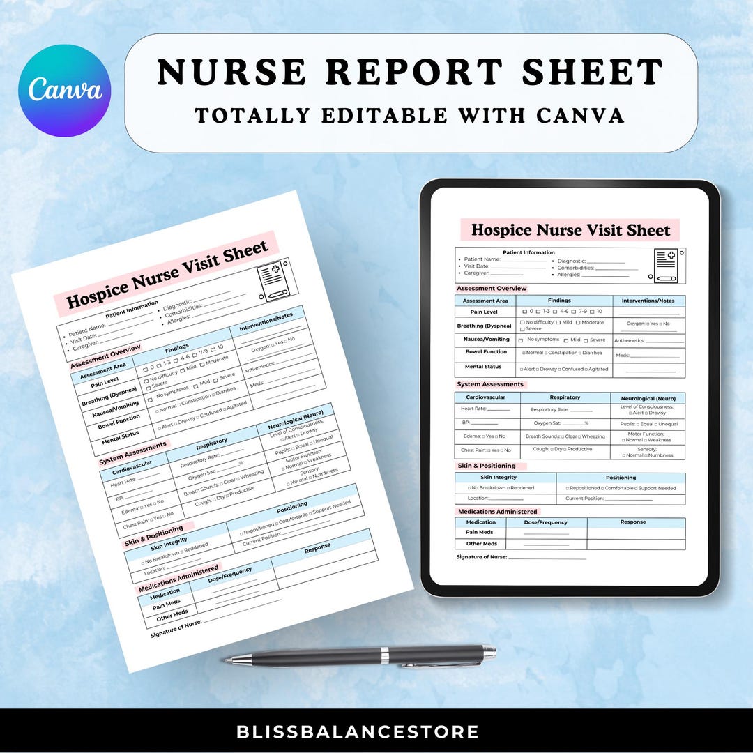 Editable Hospice Nurse Report Template: SBAR Visit Form (canva & PDF ...
