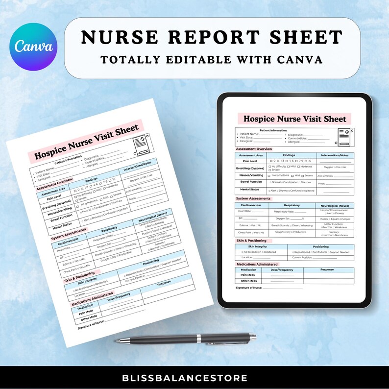 Editable Hospice Nurse Report Template: SBAR Visit Form (canva & PDF ...