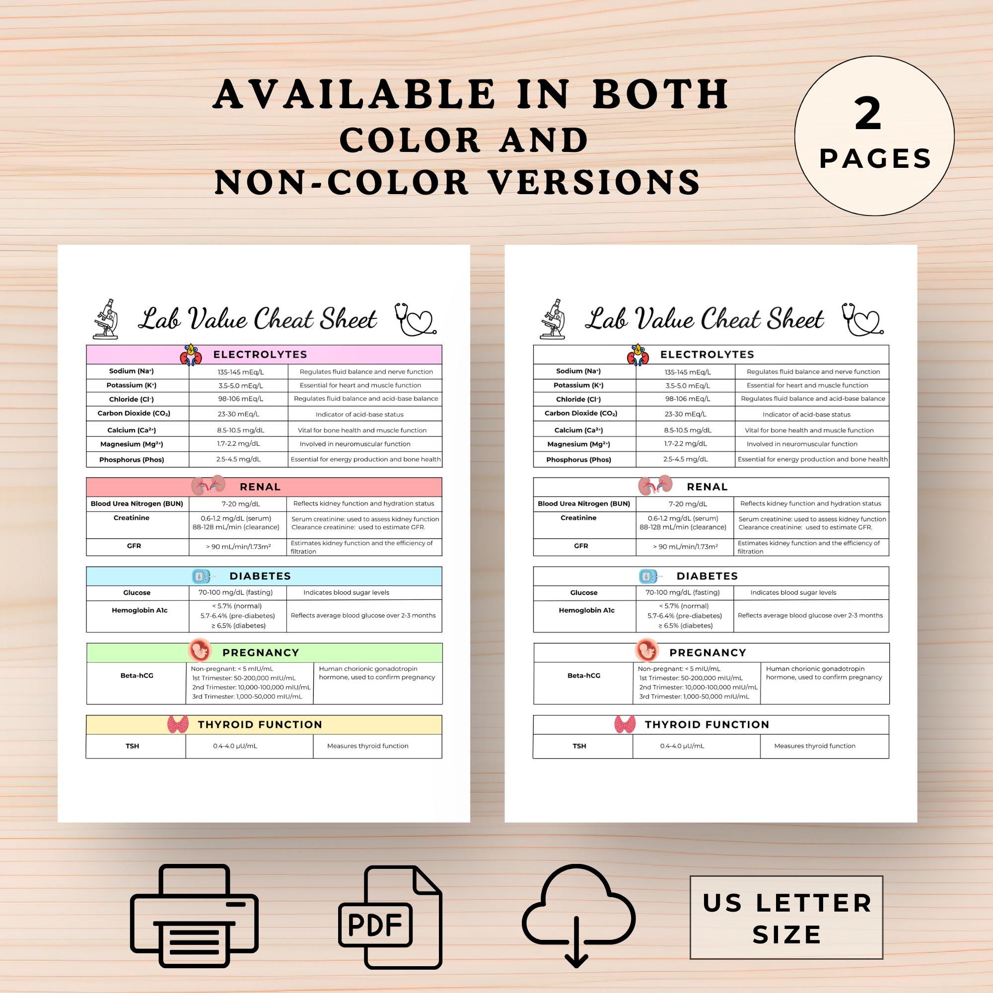 Hospice Nurse Cheat Sheet: Assessment Form & Lab Values (printable) - Etsy