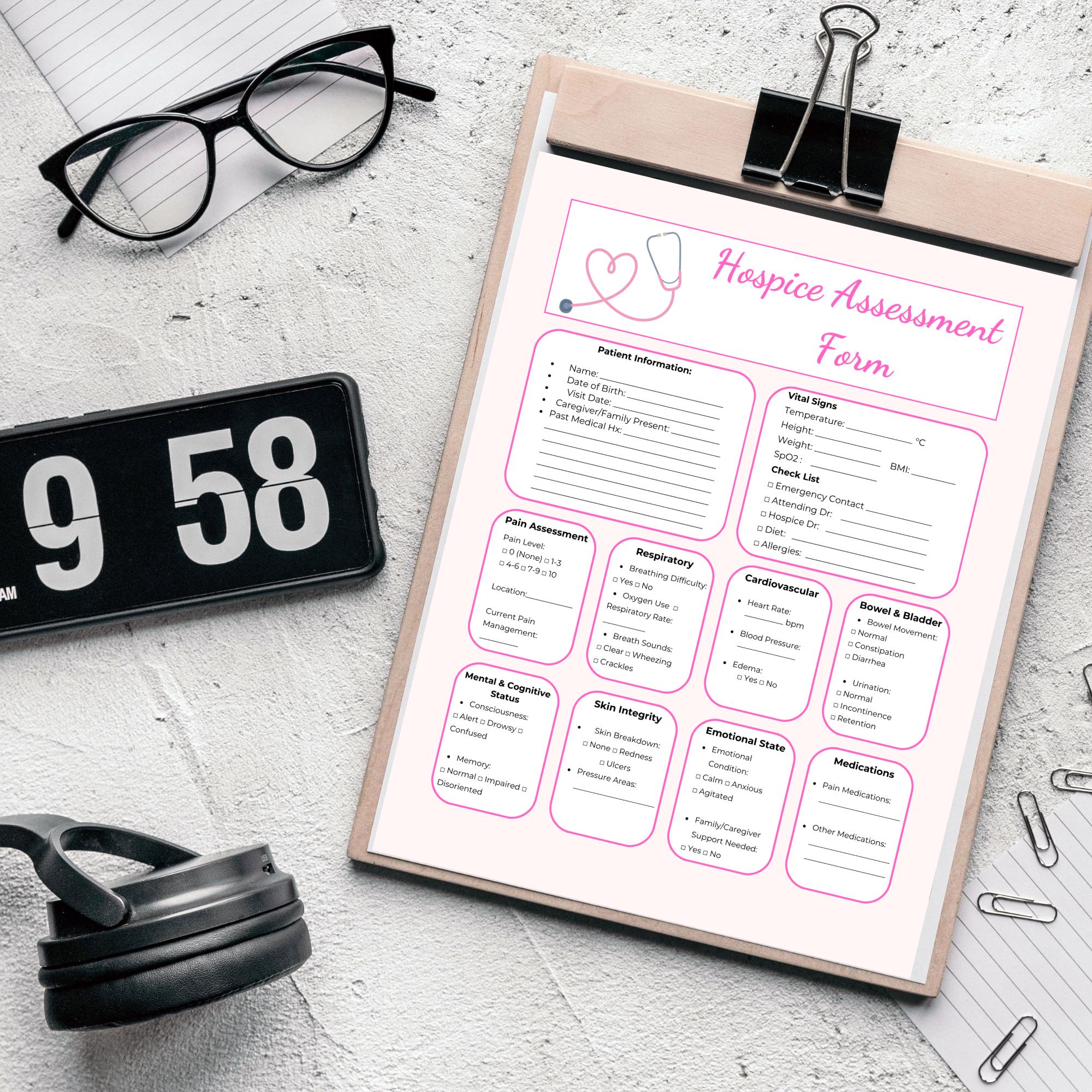 Hospice Nurse Assessment Form: Pink Nursing Guide (editable, Printable ...