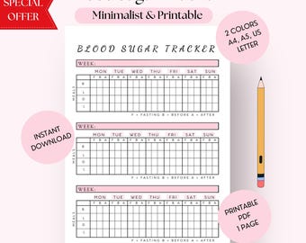 Printable Blood Sugar Tracker | Minimalist Diabetes Log (PDF Pattern)