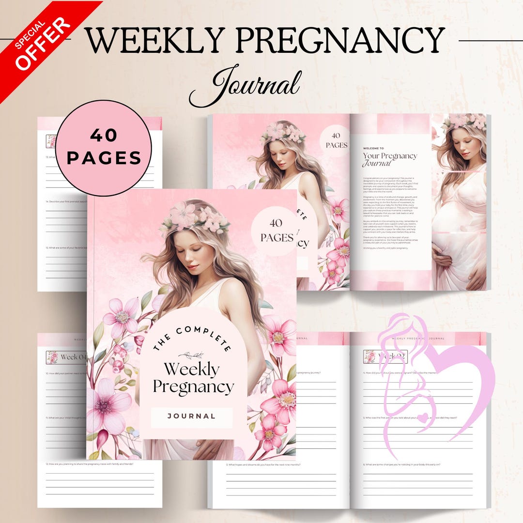 Pregnancy Journal Planner Printable - 40 Weekly Pages, Reflections &amp; Notes, Expecting Mom Gift ...