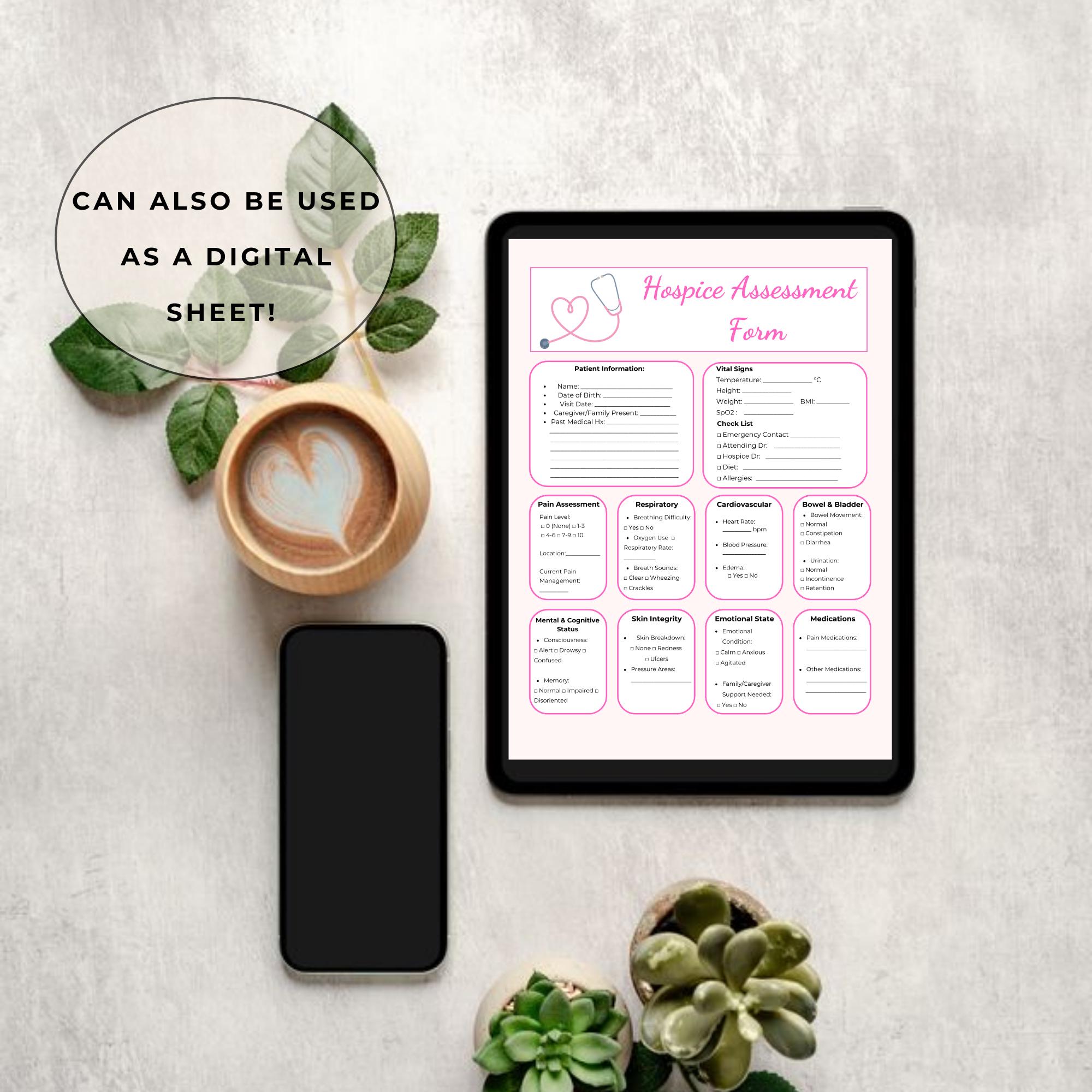 Hospice Nurse Assessment Form: Pink Nursing Guide (editable, Printable ...