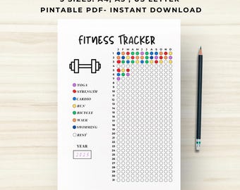 Printable Fitness Tracker, Pre Made Bullet Journal Pages (Digital Download)