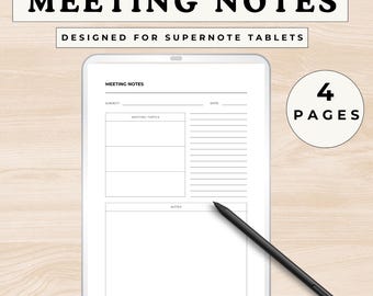 Meeting Notes Template for Supernote, Digital Notebook, Meeting Minutes, Planner, A5X, A6X, Instant Download