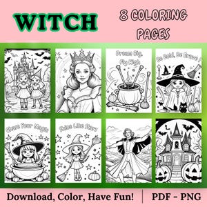 Witch Coloring Pages: Fantasy Scenes Activity Sheets (PDF & PNG)