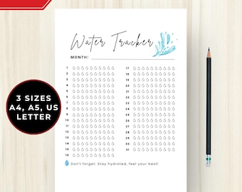 Water Tracker Monthly - Printable Hydration Log, Daily Tracker, Planner Template, Bullet Journal Page