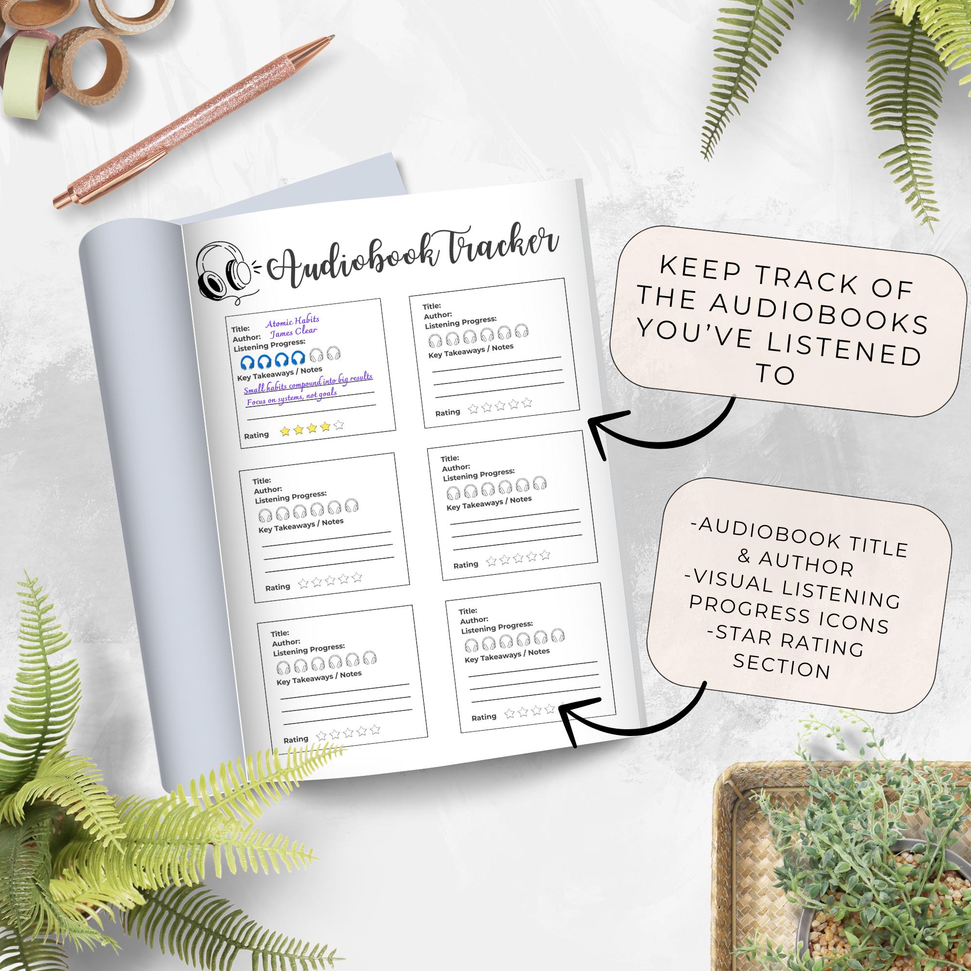 Audiobook Tracker Printable, Minimal Listening Log (A4, A5, US Letter ...