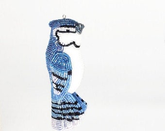 Blue Jay Beaded Bird Christmas Holiday Ornament