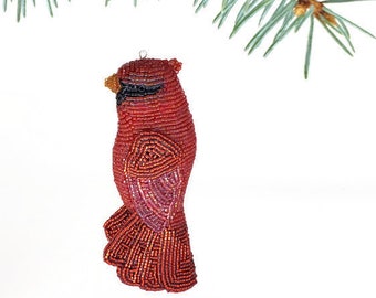 Cardinal Beaded Bird Christmas Holiday Ornament