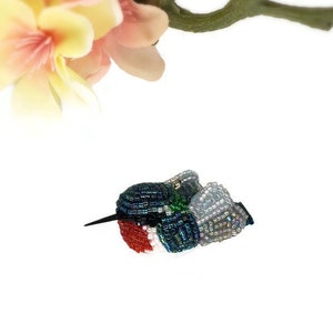 Hummingbird Christmas Ornament Miniature Beaded Ruby Throated Holiday Decor Animal Totem Hostess GiftREADY TO SHIP image 1