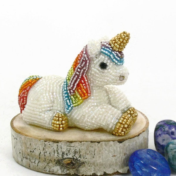 Unicorn Figurine Miniature Beaded Rainbow Unicorn Stocking Stuffer Magic Woodland Fantasy Fairytale Gift *READY TO SHIP