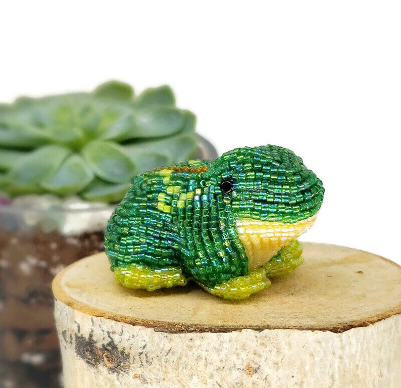 Frog Figurine Miniature Beaded Woodland Toad Animal Totem Hostess Gift Stocking Stuffer READY TO SHIP image 2