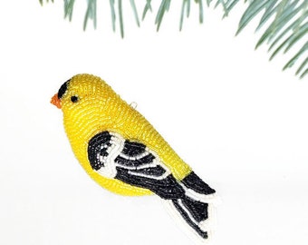 Goldfinch Beaded Bird Christmas Holiday Ornament