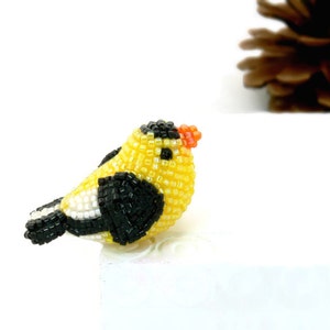 Goldfinch Bird Figurine Miniature Beaded Animal Totem Stocking Stuffer *READY TO SHIP