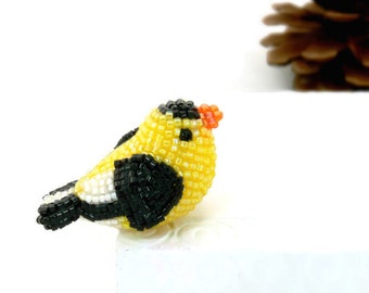 Goldfinch Bird Figurine Miniature Beaded Animal Totem Stocking Stuffer *READY TO SHIP