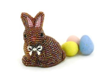 Bunny Rabbit Beaded Figurine Chocolate Brown Easter Decoration