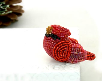 Cardinal Miniature Beaded Male Bird Figurine