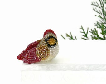 Cardinal Bird Female Miniature Beaded Figurine