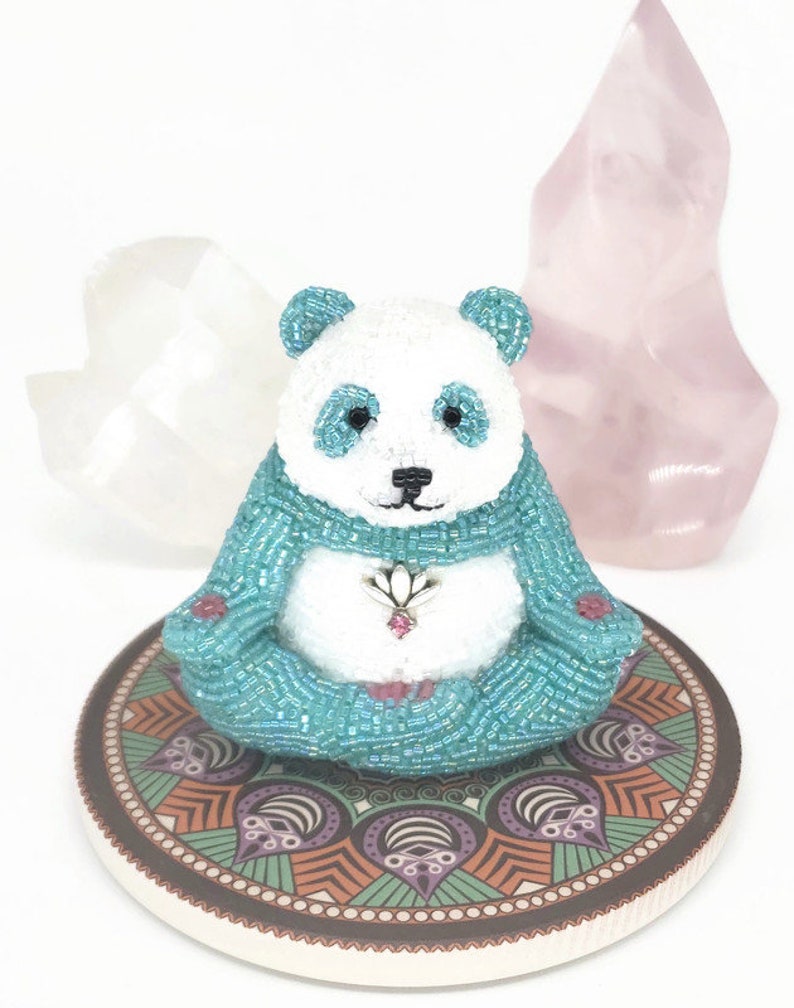 Panda Bear Figurine Meditating Beaded Zen Yoga Spirit Animal Totem *READY TO SHIP .br Panda Bear Figurine Meditating Beaded Zen Yoga Spirit Animal Totem *READY TO SHIP .br