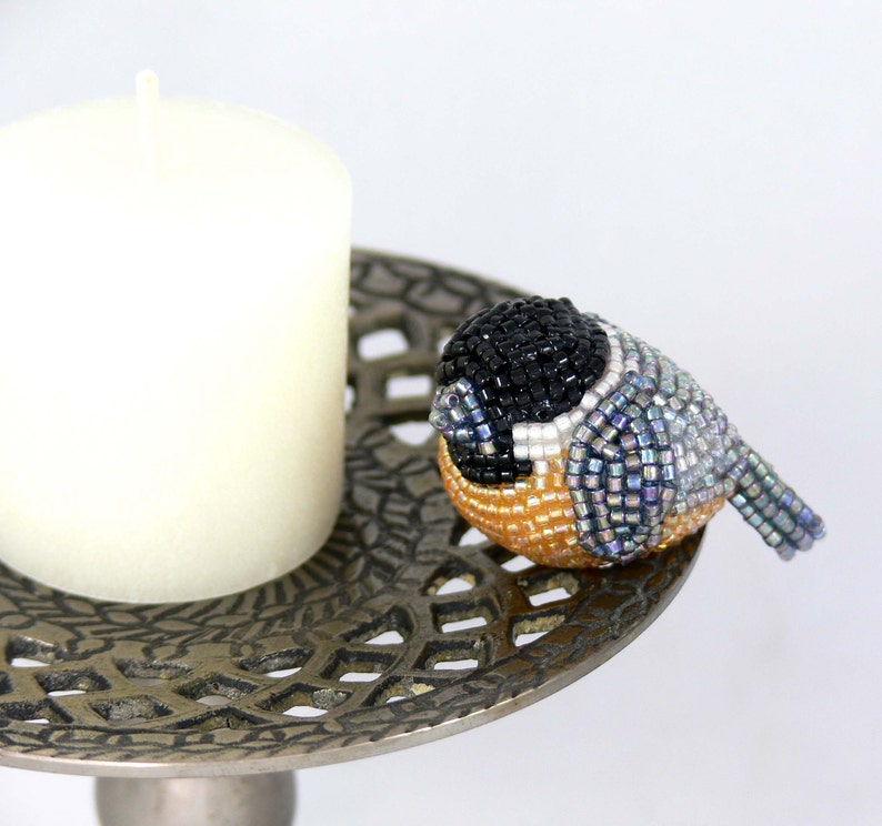 Chickadee Bird Figurine Miniature Beaded Animal Totem Stocking Stuffer Hostess Gift READY TO SHIP image 2