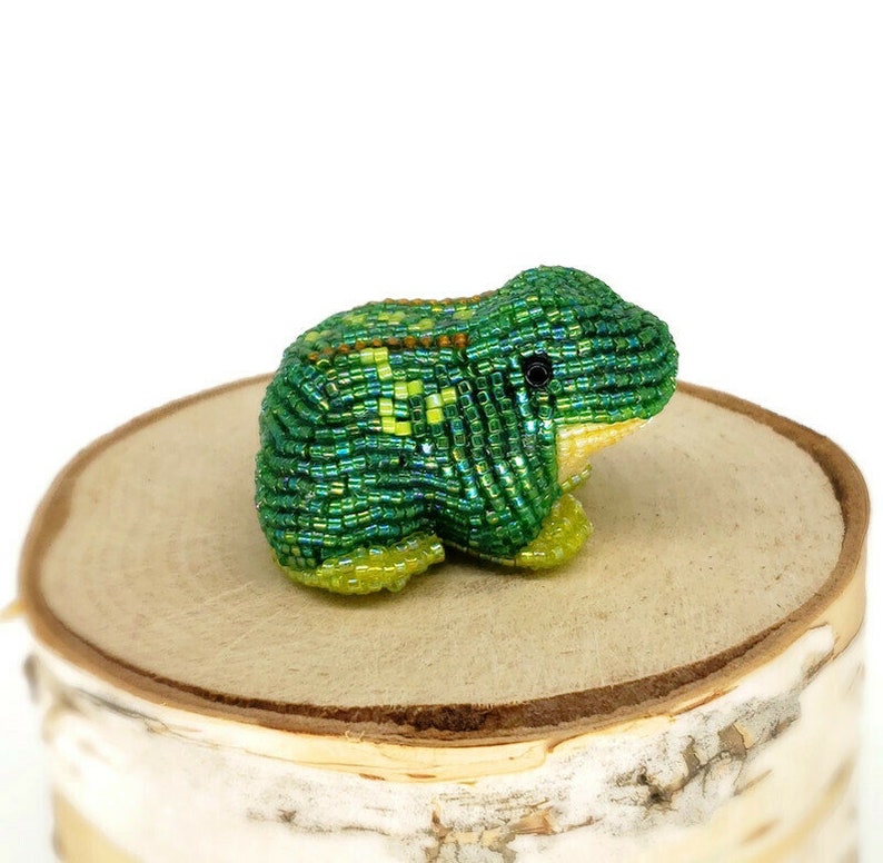 Frog Figurine Miniature Beaded Woodland Toad Animal Totem Hostess Gift Stocking Stuffer READY TO SHIP image 3