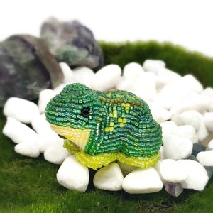 Frog Figurine Miniature Beaded Woodland Toad Animal Totem Hostess Gift Stocking Stuffer READY TO SHIP image 1
