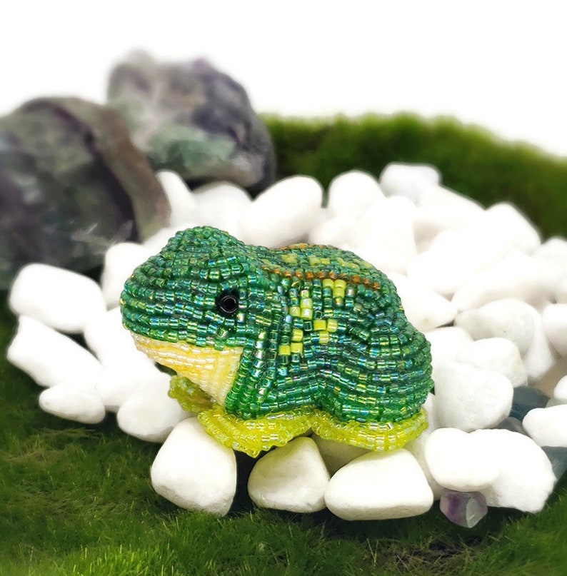 Frog Figurine Miniature Beaded Woodland Toad Animal Totem Hostess Gift Stocking Stuffer READY TO SHIP image 1