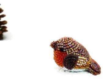 Robin Bird Figurine Miniature Beaded Woodland Animal Totem Stocking Stuffer *READY TO SHIP