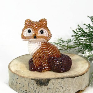 Fox Figurine Miniature Beaded Red Fox Stocking Stuffer Woodland Fairytale Gift Hostess Housewarming Gift READY TO SHIP