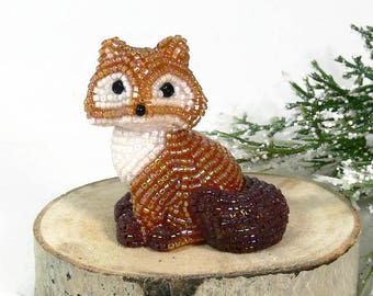 Fox Figurine Miniature Beaded Red Fox Stocking Stuffer Woodland Fantasy Fairytale Gift Hostess Housewarming Gift MADE TO ORDER