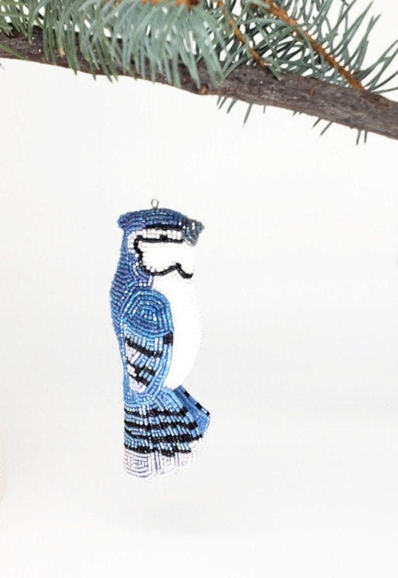 Blue Jay Christmas Ornament Beaded Holiday Decoration Housewarming Hostess Gift MADE TO ORDER image 1