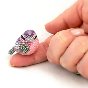 Pink Songbird Beaded Miniature Bird Figurine