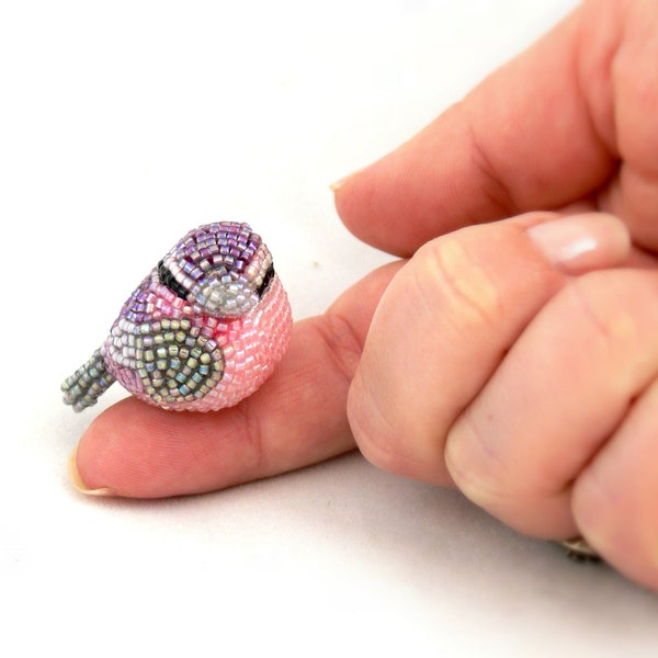 Bird Figurine Pink Beaded Songbird Miniature Animal Totem Stocking Stuffer Hostess Gift *READY TO SHIP