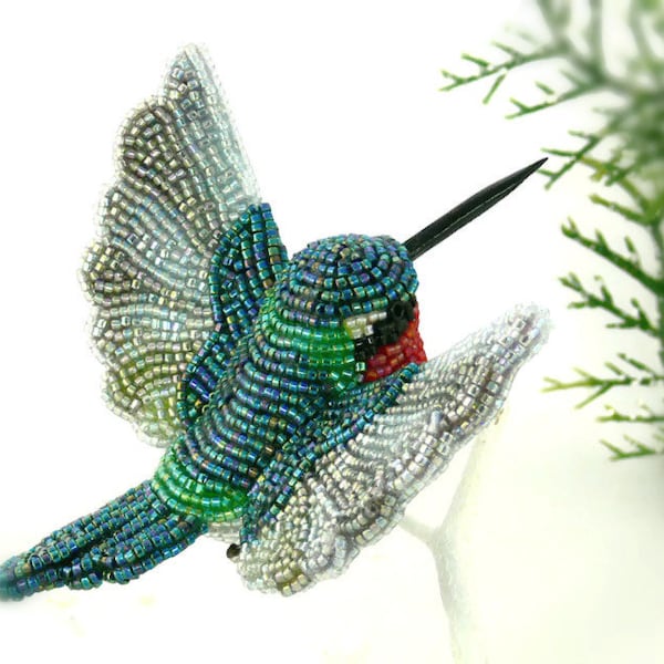 Hummingbird Ornament Beaded Ruby Throated Clip-on Bird Spring Decoration Hostess Gift *MADE TO ORDER