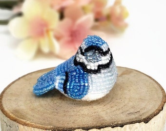 Blue Jay Figurine Miniature Beaded Bird Animal Totem Stocking Stuffer Hostess Gift *READY TO SHIP