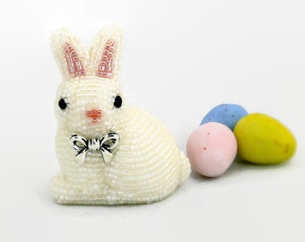 White Rabbit Beaded Easter Bunny Figurine