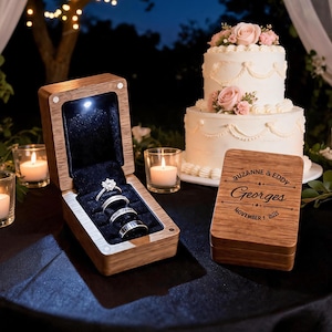 Personalized Rustic 1/2/3/4 Slot Wedding Ring Box with Light,  Wedding Gift