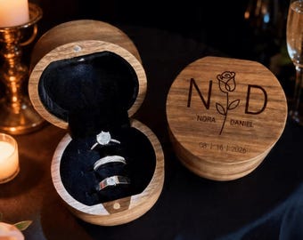 Caja única para anillos de boda con luz, caja personalizada para anillos con grabado para pedida de mano y boda.