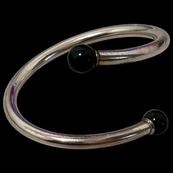 Sterling Bloodstone Open Bypass Adjustable Cuff - image 2