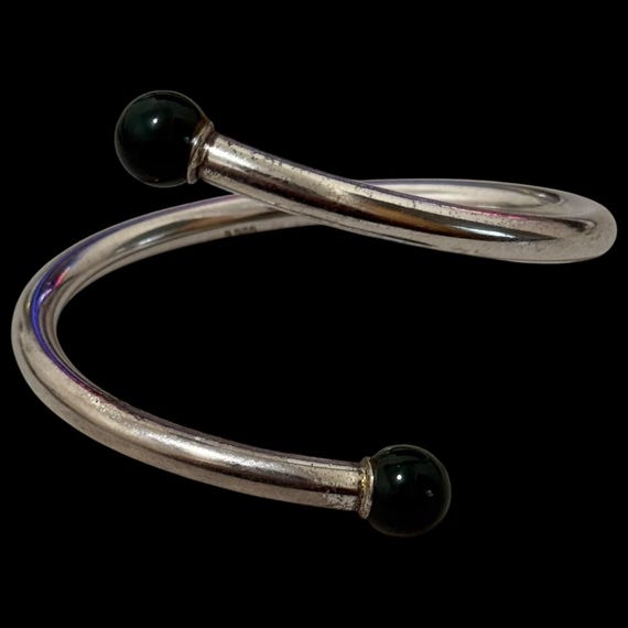 Sterling Bloodstone Open Bypass Adjustable Cuff - image 1