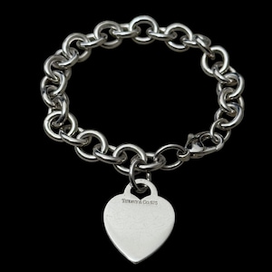 Tiffany&Co. 7.75 inches  Blank Heart Tag Charm Sterling Bracelet