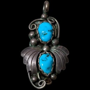 Vintage Native Double Turquoise Sterling Pendant