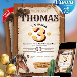 Editable Cowboy Birthday Invitation: Rustic Western Theme (Digital or Printable)