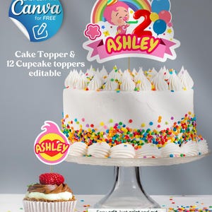 Plim plim GIRL pour gâteaux et décoration pour cupcakes modifiables en toile, articles de fête roses pour plim plim, décoration pour plim plim, plim pour anniversaire fille