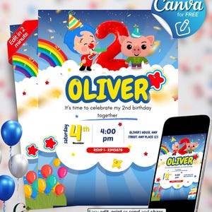 Modelo de convite de aniversário plim plim editável no canva, convite de aniversário para impressão, convite digital para crianças, convite para festa plim plim