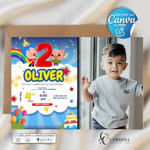 Editable Plim Plim Birthday Invitation: Canva Photo Template (Digital Download)
