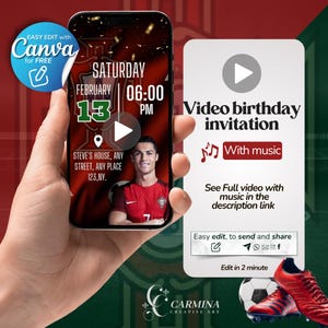 Cristiano Ronaldo Birthday Video Invitation with Music | Editable Soccer Party Invite for Boy | Canva Template | Cr7 party theme | CR7