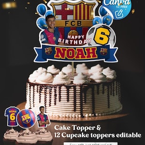 Barcelona FC Cake & Cupcake Toppers: Soccer Party Decor (Canva Template)
