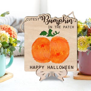Custom Baby’s Bum Pumpkin First Halloween Keepsake, DIY Halloween Footprint Pumpkin Sign, Halloween Footprint Art Sign, Baby&#39;s First Gift